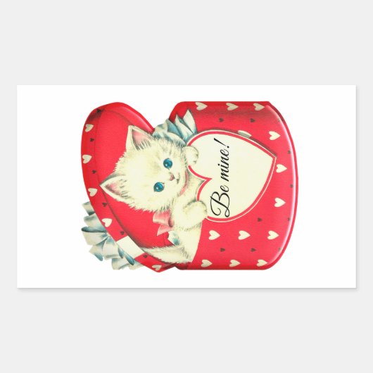 ヴィンテージは私の猫とハート長方形スティック 長方形シール (正面)