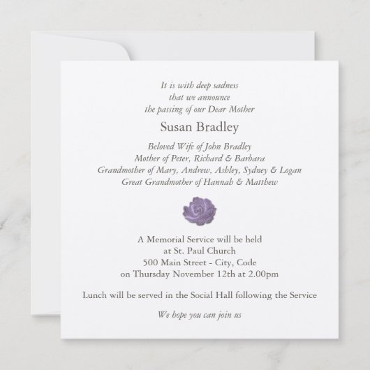 ヴィンテージは私達のハートの葬儀の招待に永久に上がりました 招待状 (裏面)