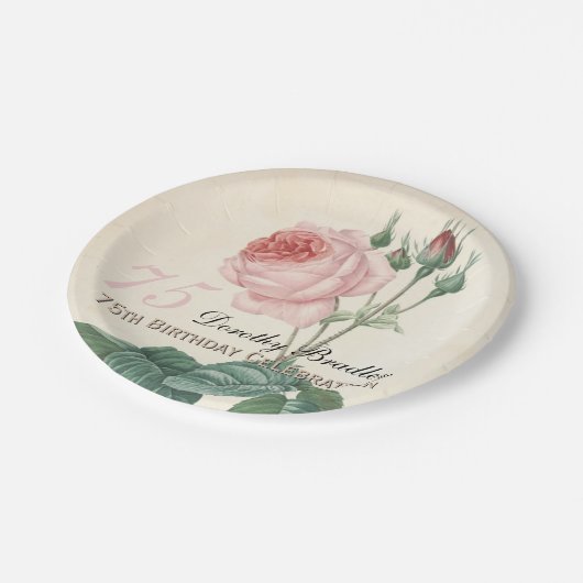 ヴィンテージは紙皿第75誕生祝いの上がりました ペーパープレート (アングル)