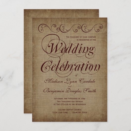 ヴィンテージは素朴な国の結婚式招待状を壁紙を張ります 招待状 (正面/裏面)