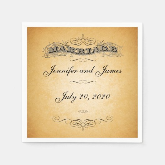 ヴィンテージは素朴な結婚式の紙ナプキンを壁紙を張ります スタンダードカクテルナプキン (正面)