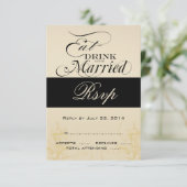 ヴィンテージは結婚した食べま、飲みま、でRSVPカードを結婚します 出欠カード (スタンド正面)