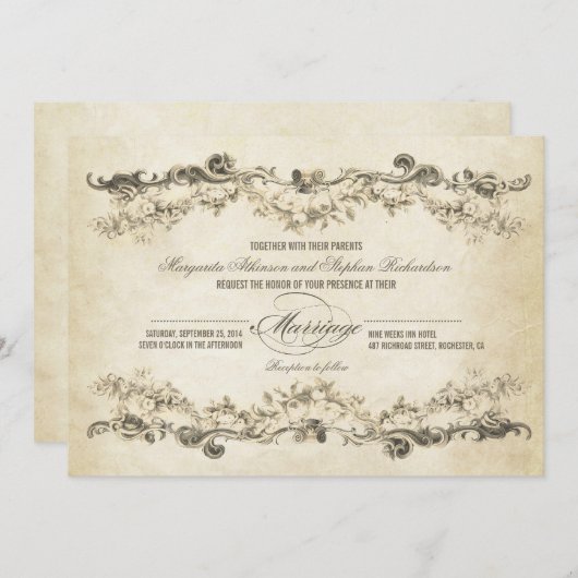 ヴィンテージは結婚式招待状を老化させました 招待状 (正面/裏面)