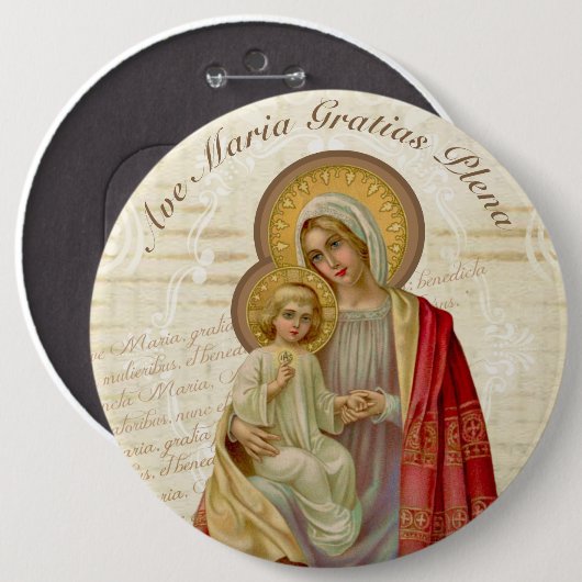 ヴィンテージは聖母マリアイエス・キリストアヴェマリアを賛美しました 缶バッジ (正面&裏面)