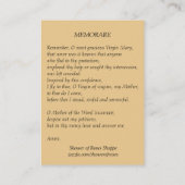 ヴィンテージは聖母マリアMemorare神聖なカードを賛美しました 名刺 (裏面)