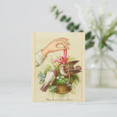 ヴィンテージは赤い弓でイースターバスケットに入る ポストカード (スタンド正面)