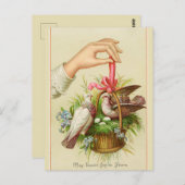 ヴィンテージは赤い弓でイースターバスケットに入る ポストカード (正面/裏面)
