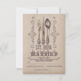 ヴィンテージは飲み物を食べ、結婚したでRSVPカードを結婚します 出欠カード