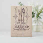 ヴィンテージは飲み物を食べ、結婚したでRSVPカードを結婚します 出欠カード (スタンド正面)