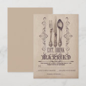 ヴィンテージは飲み物を食べ、結婚したでRSVPカードを結婚します 出欠カード (正面/裏面)