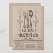 ヴィンテージは飲み物を食べ、結婚したな結婚式です 招待状 (正面/裏面)