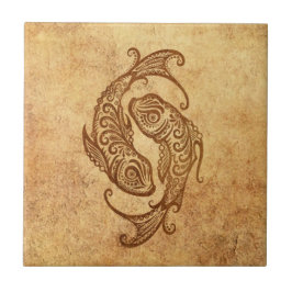 ヴィンテージは魚類の(占星術の)十二宮図を老化させました タイル