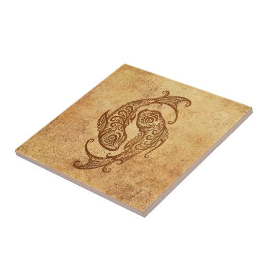 ヴィンテージは魚類の(占星術の)十二宮図を老化させました タイル (側面)