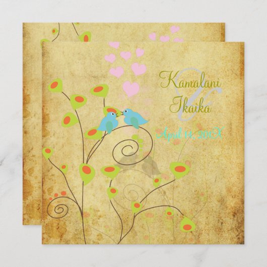 ヴィンテージは鳥が好きで羊皮フェイク皮紙の…… 招待状 (正面/裏面)