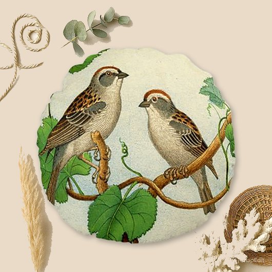 ヴィンテージは鳥をとまりました ラウンドクッション