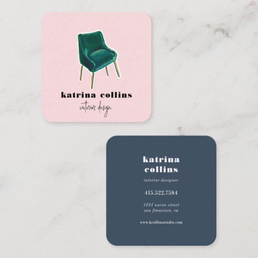 ヴィンテージは|のインテリア・デザインカードの議長を務めます スクエア名刺 (正面/裏面)