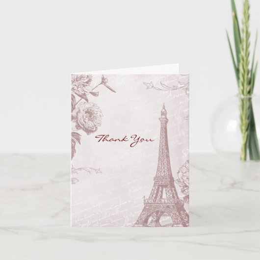 ヴィンテージばら色色のエッフェル塔のサンキューカード サンキューカード (正面)