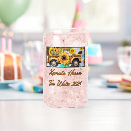 ヴィンテージひまわりとトラック。ハリスワルツ2024 ガラス缶