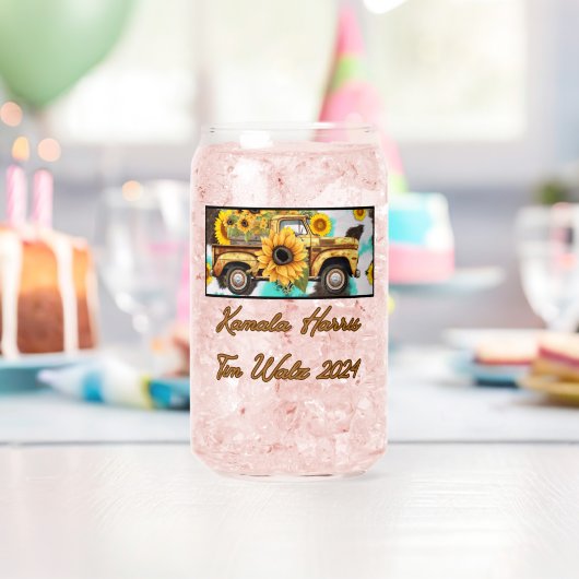 ヴィンテージひまわりとトラック。ハリスワルツ2024 ガラス缶 (インサイチュ (バースデー))