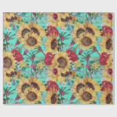 ヴィンテージひまわりと夏の熱帯野花 ラッピングペーパー (フラット)