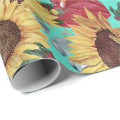 ヴィンテージひまわりと夏の熱帯野花 ラッピングペーパー (ロールコーナー)