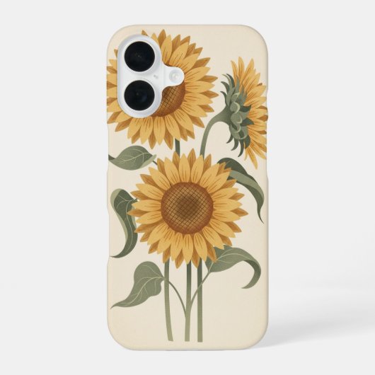 ヴィンテージひまわりの花 iPhone 16ケース (裏面)