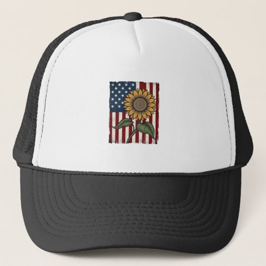 ヴィンテージひまわりアメリカ国旗 キャップ (正面)