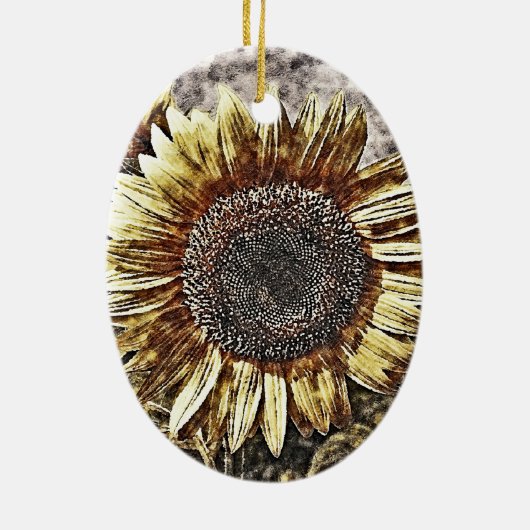 ヴィンテージひまわりアートワーク#4 -オーナメント セラミックオーナメント (裏面)
