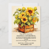 ヴィンテージひまわりイラストレーションアートバースデーパーティー 招待状 (正面)