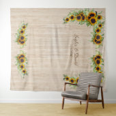 ヴィンテージひまわりウェディング ライトウッド フォトブース タペストリー (インサイチュ(横))
