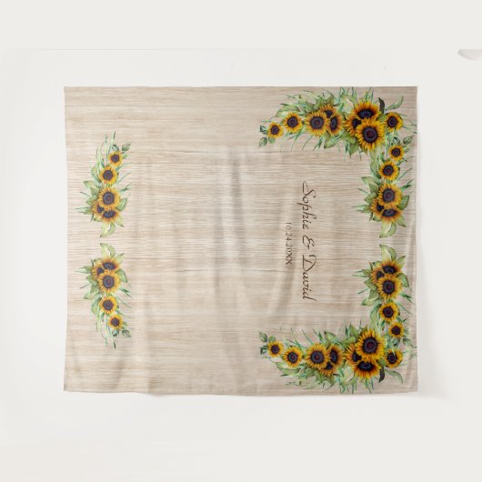 ヴィンテージひまわりウェディング ライトウッド フォトブース タペストリー (正面(横))