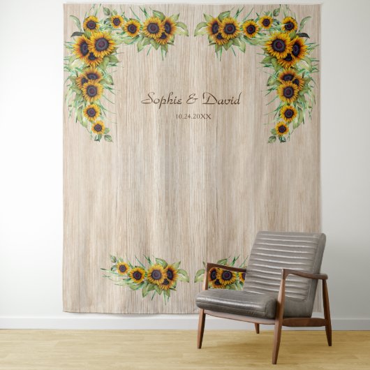 ヴィンテージひまわりウェディング ライトウッド フォトブース タペストリー (インサイチュ)