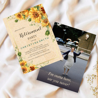 ヴィンテージひまわりエレガント夏の退職パーティー 招待状