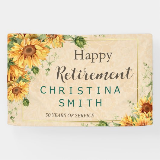 ヴィンテージひまわりエレガント夏の退職パーティー 横断幕 (横)