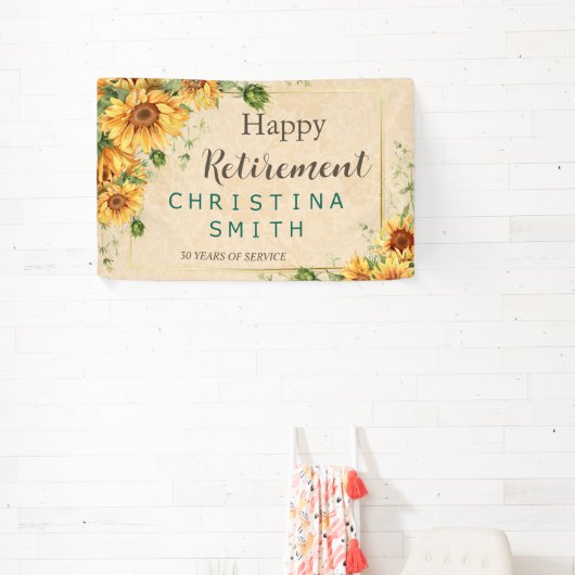 ヴィンテージひまわりエレガント夏の退職パーティー 横断幕 (インサイチュ)
