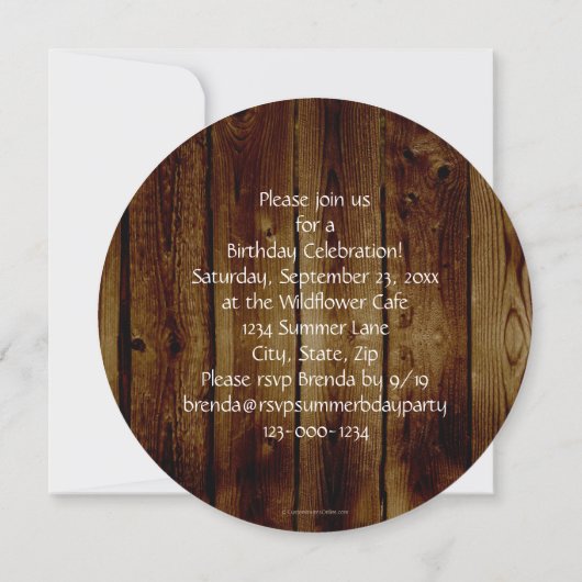 ヴィンテージひまわりカントリーバースデーパーティー 招待状 (裏面)