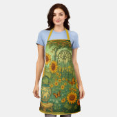 ヴィンテージひまわりガーデンバタフライアールヌーボー エプロン (着用した状態)