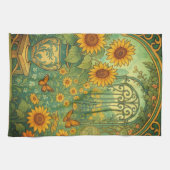 ヴィンテージひまわりガーデンバタフライアールヌーボー キッチンタオル (横)