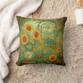 ヴィンテージひまわりガーデンバタフライアールヌーボー クッション (ブランケット)