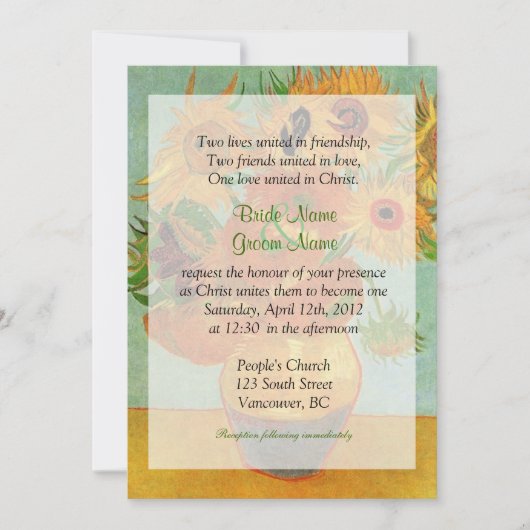 ヴィンテージひまわりクリスチャン結婚式 招待状 (正面)