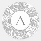 ヴィンテージひまわりグレークラシックラウンドステッカー ラウンドシール (正面)