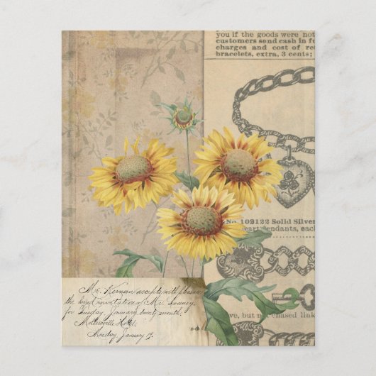 ヴィンテージひまわりコラージュのスクラップブック紙 (正面)