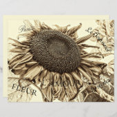 ヴィンテージひまわりセピアトーン古いスクリプトのデコパージュ (正面/裏面)