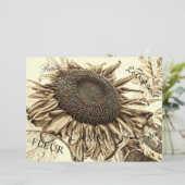 ヴィンテージひまわりセピアトーン古いスクリプトのデコパージュ (スタンド正面)