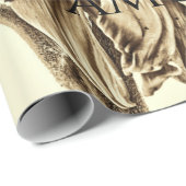 ヴィンテージひまわりセピアトーン古いスクリプトのデコパージュ ラッピングペーパー (ロールコーナー)