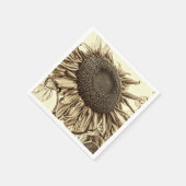 ヴィンテージひまわりセピアトーン古いスタイルデクページ スタンダードカクテルナプキン (角)