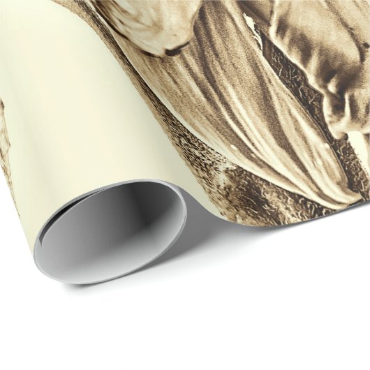 ヴィンテージひまわりセピアトーン古いスタイルデクページ ラッピングペーパー (ロールコーナー)