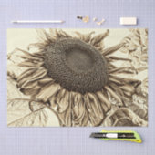 ヴィンテージひまわりセピアトーン古いスタイルデクページ 薄葉紙 (クラフト)