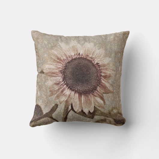 ヴィンテージひまわりセピア茶色ピンク素朴の質感 クッション (裏面)