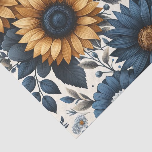 ヴィンテージひまわりネイビーブルーデイジーデクページ 薄葉紙 (詳細)